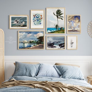 Vintage Coastal Gallery Wall SET | Blue & Grey Eclectic Art Prints | Antique Printable Wall Art | 7 Prints | Instant DIGITAL DOWNLOAD | M7-4