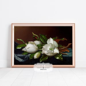 Vintage Bouquet of White Magnolia Flowers on Blue Velvet Cloth Botanical Still Life Art Print | 1800s | Instant DIGITAL DOWNLOAD | P349