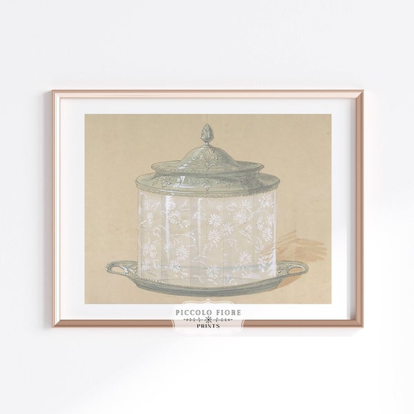 Vintage Vanity Bathroom Sketch Wall Art | Glass Box Design Drawing | Neutral/Muted Dressing Room Table Art Print | Instant DOWNLOAD | P25