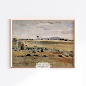 Landscape with Windmill Vintage Country Oil Painting Muted Art Print | Instant DIGITAL DOWNLOAD | P418