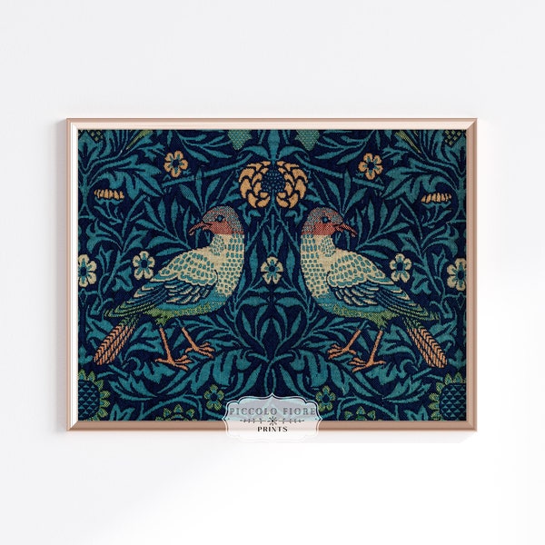 Vintage Bird Tapestry | Blue and Teal Textile Wall Art | Embroidered Bird Art Print l Birds & Flowers | Blue Decor | DIGITAL DOWNLOAD | P202