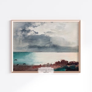 Vintage Sturm Wolken Meereslandschaft Türkis/Grau/Braun Aquarell Malerei Art Print | 1800s | Sofortiger DIGITALER DOWNLOAD | P359