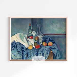 Vintage Bottle & Apples Farmhouse/Country Blue/Green Still Life Art Print | 1800s | Instant DIGITAL DOWNLOAD | P313