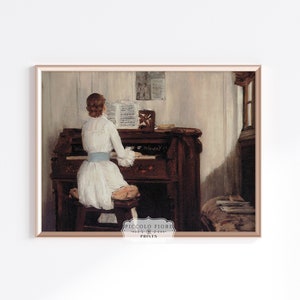 Piano Vintage Oil Painting | Music Wall Art | Female Portrait Art Print | Neutral Home Decor | Antique Printable Art | ART DOWNLOAD | P452