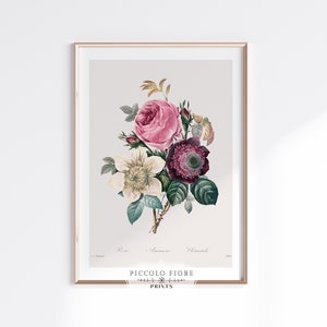 Vintage Anemone and Cabbage Rose Painting | Pink Floral Watercolour Art Print | Printable Wall Art | DIGITAL DOWNLOAD | P492