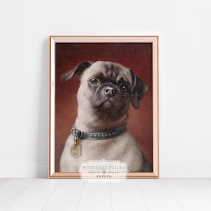 Vintage Pug Dog Portrait Oil Painting Art Print | 1900s | Instant DIGITAL DOWNLOAD | P437