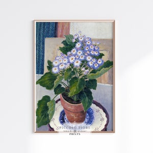 Vintage Cineraria Plant Art Print | Purple Floral Wall Art | Floral Still Life Painting | Botanical Wall Art | DIGITAL DOWNLOAD | P208