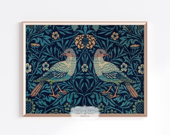 Tapiz de pájaros vintage / Arte textil para pared en azul y verde azulado / Impresión artística bordada de pájaros / Pájaros y flores / Decoración azul / DESCARGA DIGITAL / P202