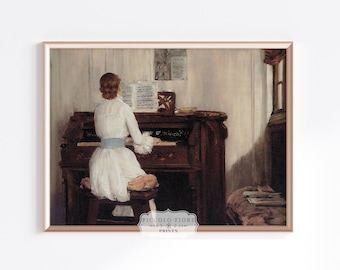 Piano Vintage Oil Painting | Music Wall Art | Female Portrait Art Print | Neutral Home Decor | Antique Printable Art | ART DOWNLOAD | P452