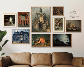 Vintage éclectique HALLOWEEN Gallery Wall Art Set SPOOKY Dark Academia Château de fées Sorcières Citrouilles Chauves-souris et fantômes TÉLÉCHARGEMENT instantané C9-4