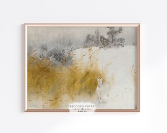 Winter Hare in the Snow Vintage Oil Painting Neutral Home Decor Art Print | Instant DIGITAL DOWNLOAD | P426
