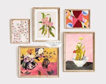Pink Gallery Wall Set | Vintage Printable Wall Art | Eclectic Floral Still Life Art Prints | 5 Prints | Instant DIGITAL DOWNLOAD | M5-7