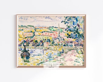 Vintage French Impressionist Pastel Blue/Green/Pink/Yellow Watercolour River Bank Art Print | 1920s | Instant DIGITAL DOWNLOAD | P48