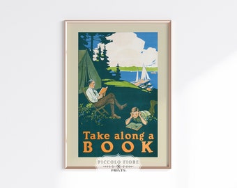 Vintage Take Along a Book Advertisement Art Poster Eclectic Wall Art Reading Countryside Travel Retro Wall Art Print Instant DOWNLOAD P699