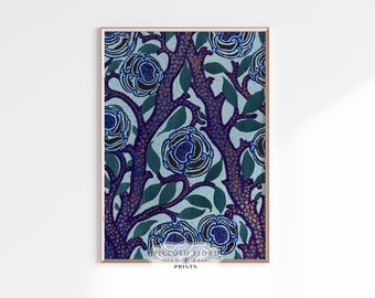 Vintage Art Deco orientalisches Muster Druck | Blau & Grün Stoff / Textile Wand Kunst | Eklektisches abstraktes Blumenmuster DIGITALER DOWNLOAD | P210