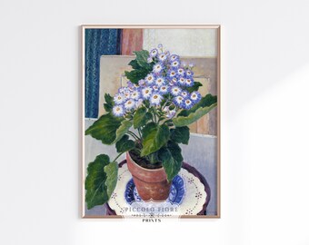 Vintage Cineraria Plant Art Print | Purple Floral Wall Art | Floral Still Life Painting | Botanical Wall Art | DIGITAL DOWNLOAD | P208