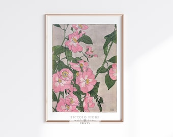 Vintage Pink Floral Wall Art | Watercolour and Ink Flower Painting | Prairie Rose Art Print | Printable Wall Art | DIGITAL DOWNLOAD | P54