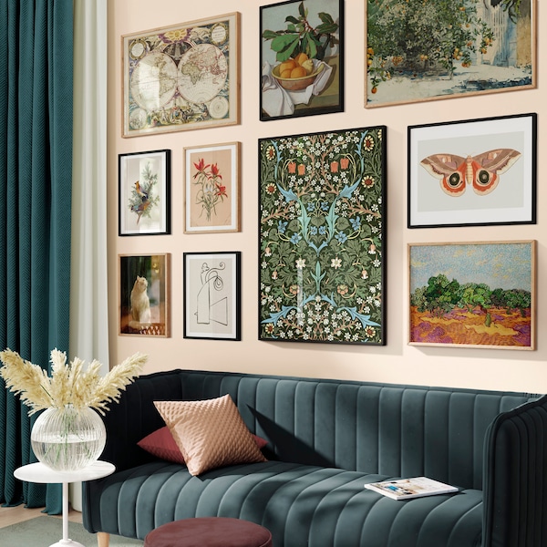 SET di pareti da galleria eclettiche / Arte murale da galleria vintage / Blu/Verde/Terracotta / Arredamento eclettico per la casa / 10 stampe / DOWNLOAD DIGITALE / C10-2
