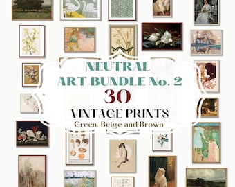 30 Digital Art Prints | GREEN Neutral Vintage Print BUNDLE