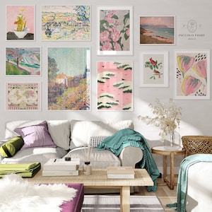 Vintage Eclectic Gallery Wall | Country and Coastal Wall Art | Pink Eclectic Gallery Wall | Art Prints 10 Prints | DIGITAL DOWNLOAD | M10-3