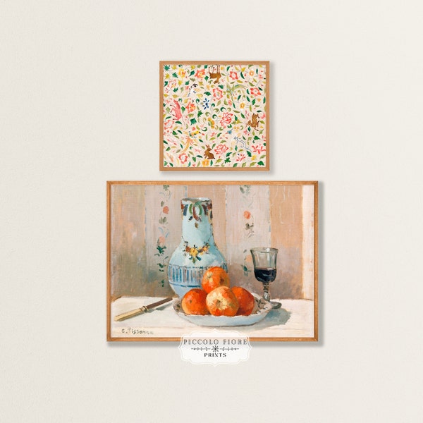 Vintage Peach and Cream Floral Still Life and Textile Gallery Wall Set | 2 Prints | Instant DIGITAL DOWNLOAD | S7-32