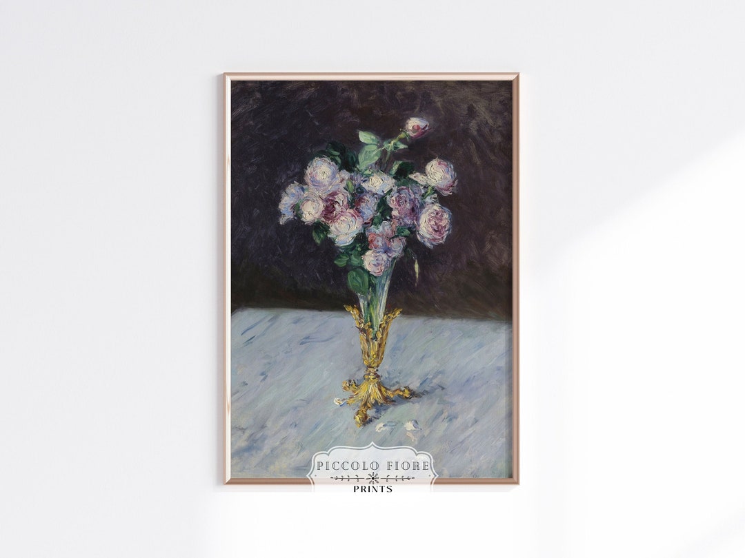Vintage Bouquet of Roses in Crystal Vase French Still Life Oil Painting ...