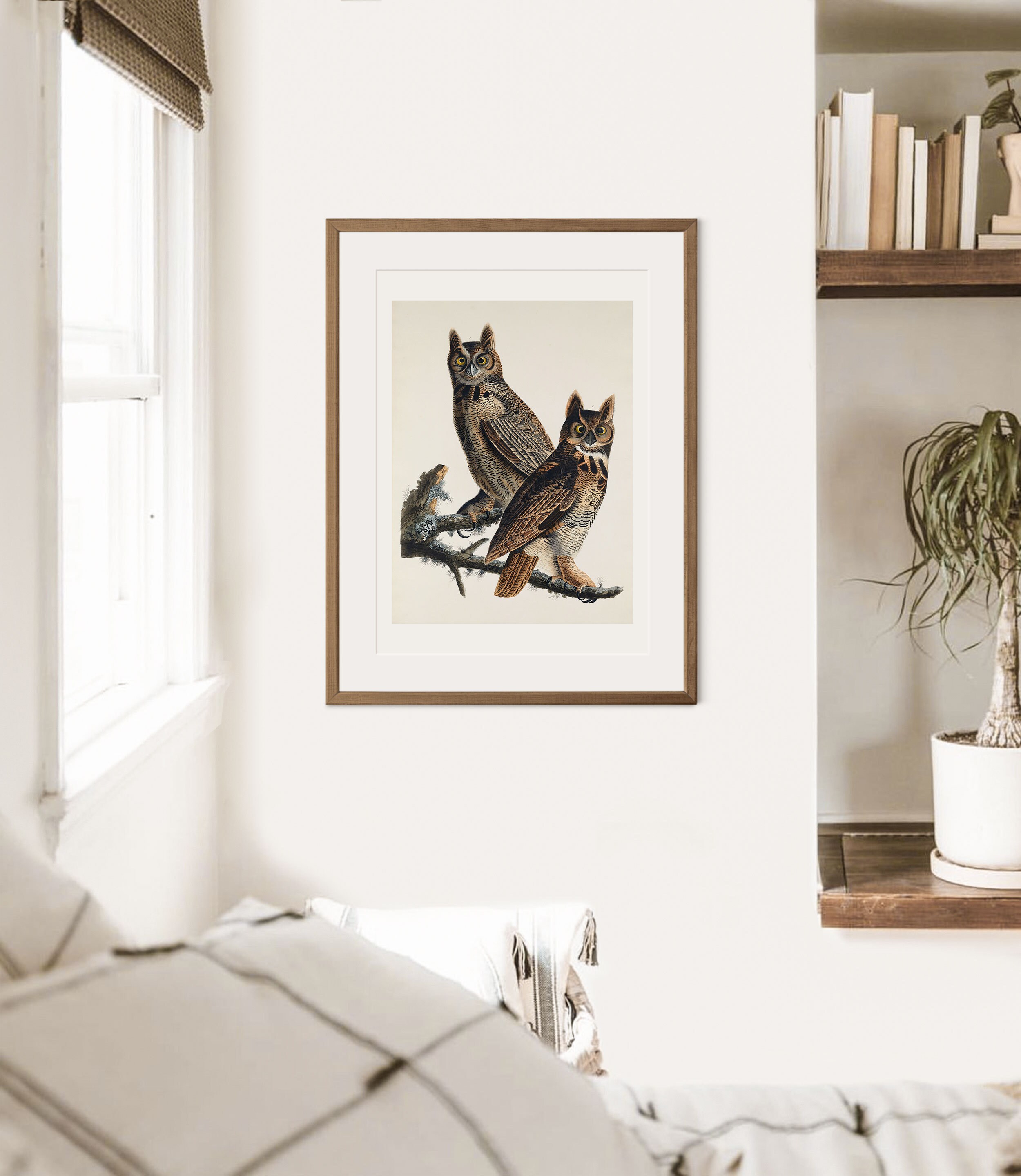Vintage Great Horned Owl Illustration Art Print | Owl Wall Art ...