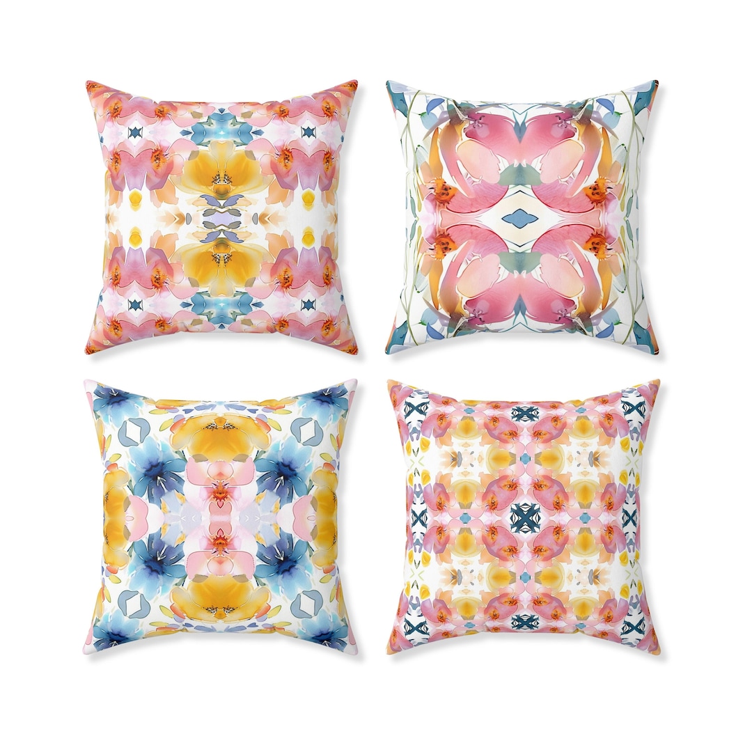 Set of 4 Mirrored Watercolor Throw Pillows or Covers 14, 16, 18, 20, 24 ...