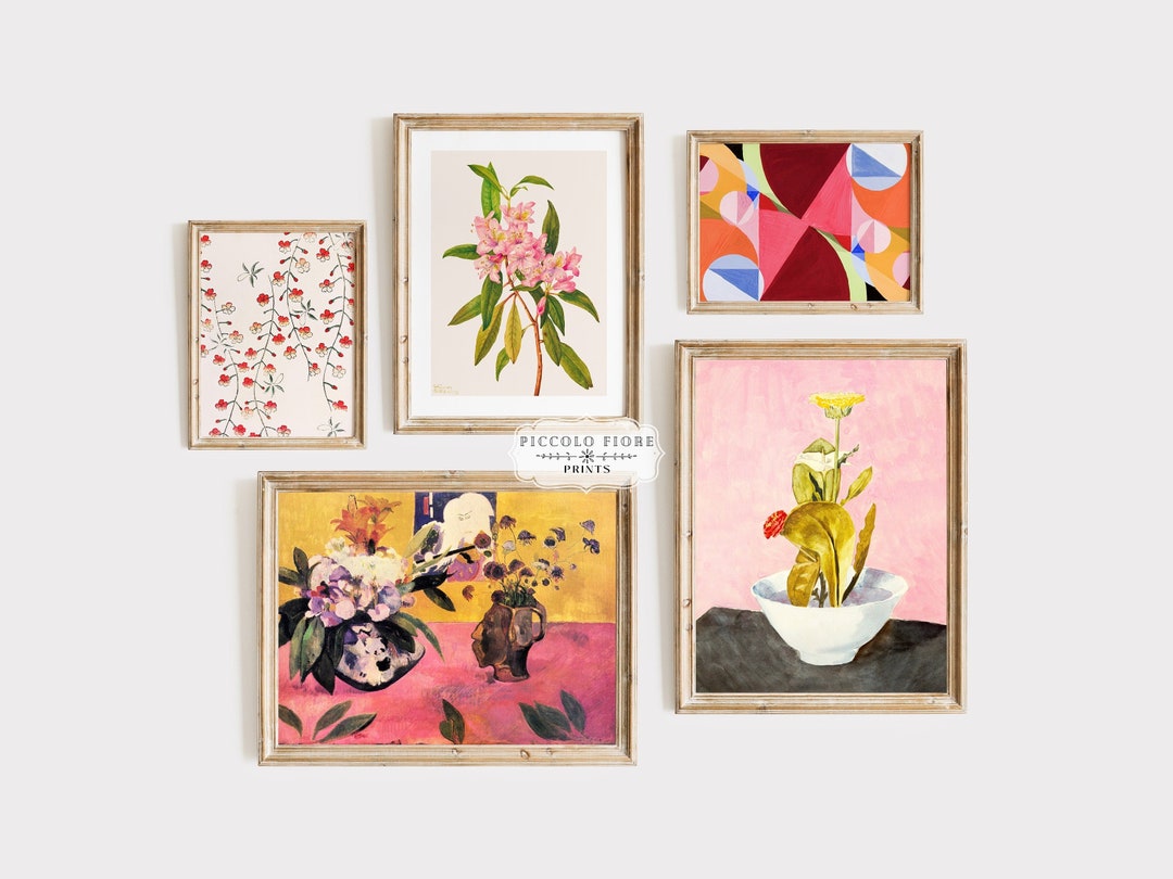 Pink Gallery Wall Set Vintage Printable Wall Art Eclectic Floral Still