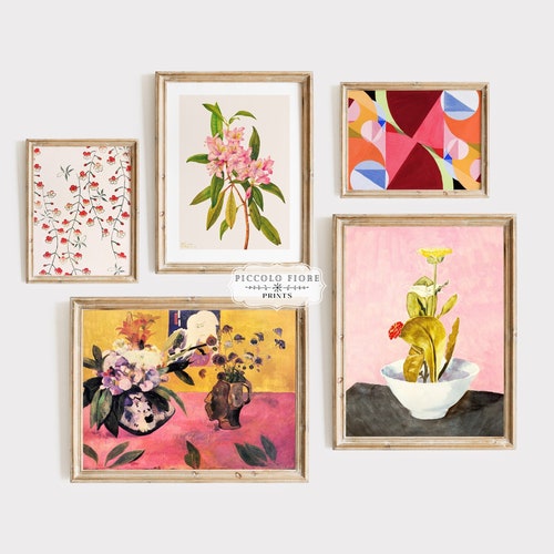 Pink Gallery Wall Set Vintage Printable Wall Art Eclectic Etsy