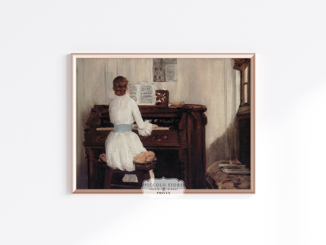 Piano Vintage Oil Painting | Music Wall Art | Female Portrait Art Print ...
