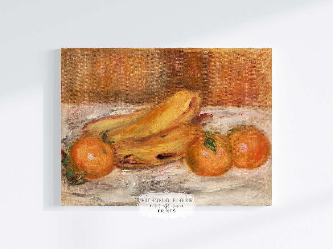 Vintage Orangen und Bananen Französisch Stillleben Ölgemälde Kunstdruck ...