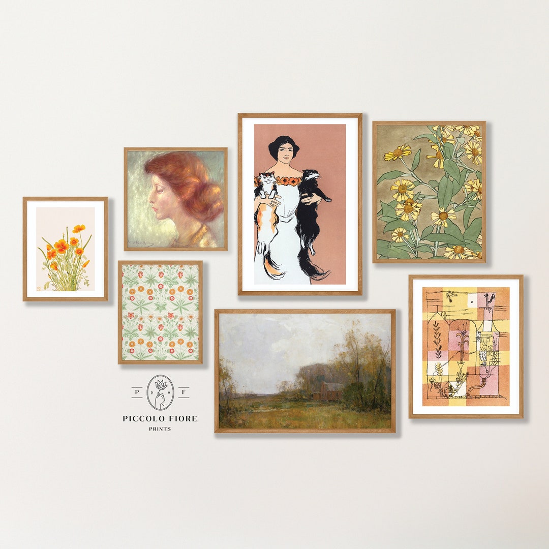 Vintage Gallery Wall SET | Peach Eclectic Art Prints | Country Home ...
