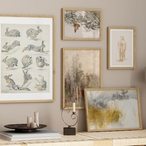 Conjunto de lienzos vintage de zorros, liebres y caballos / Arte mural rústico neutro / Láminas antiguas / 5 láminas artísticas / DESCARGA DIGITAL / M5-2