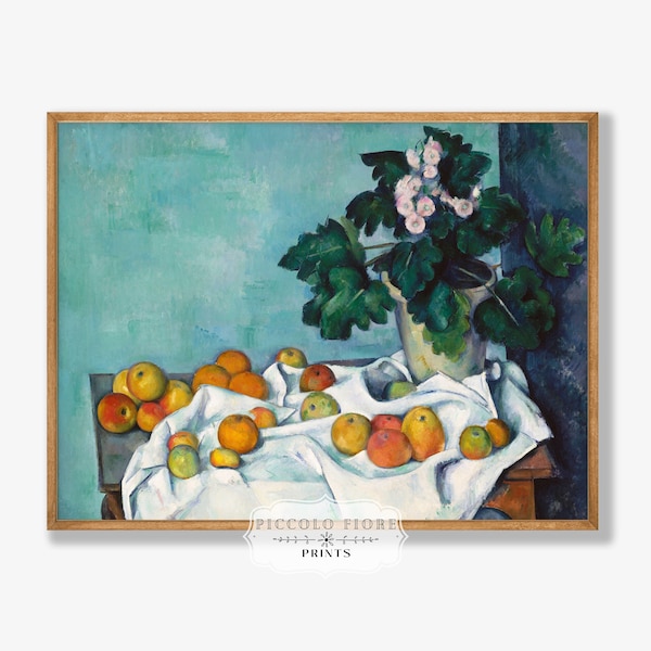 Still Life with Apples and Primroses Vintage Farmhouse/Country Still Life Art Print | Paul Cézanne | 1800s | Instant DIGITAL DOWNLOAD | P301