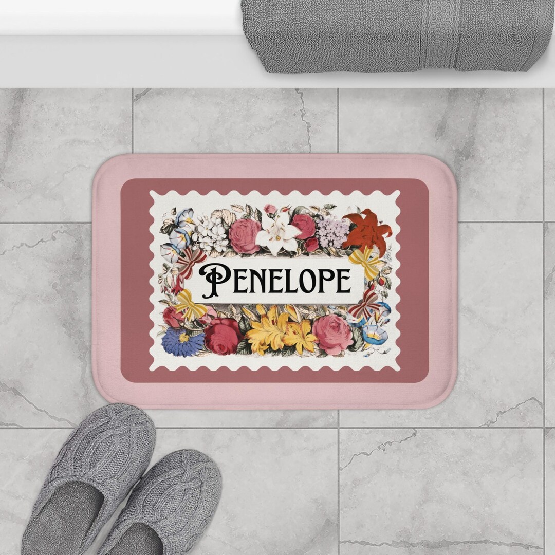 Custom Name Vintage Eclectic Floral Memory Foam Microfibre Bath Mat ...