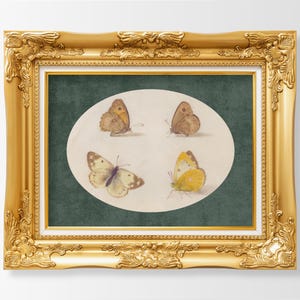 Vintage Dark Green Four Butterflies Illustration Art Print, Cottagecore Butterfly Wall Art, Country Farmhouse Art | DIGITAL DOWNLOAD | P976