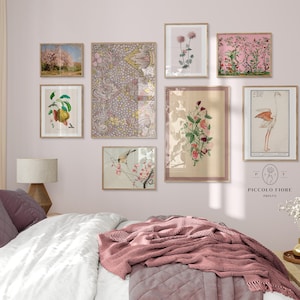 Birds and Flowers Gallery Wall Art Prints Vintage Eclectic Printable Art Pink Home Decor Floral Gallery Wall Art INSTANT DOWNLOAD M8-2