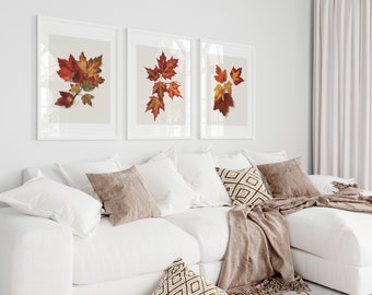 Fall Wall Art Gallery Set | Warm Rustic Leaves Wall Art | Autumn Art Prints | Printable Wall Art | 3 Prints | DIGITAL DOWNLOAD | MVW5-11