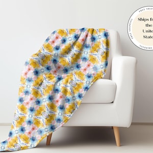 Manta de minky súper suave con efecto acuarela espejada, 3 tamaños: 30 x 40&quot;, 50 x 60&quot;, 60 x 80&quot; de terciopelo amarillo, rosa, azul y blanco