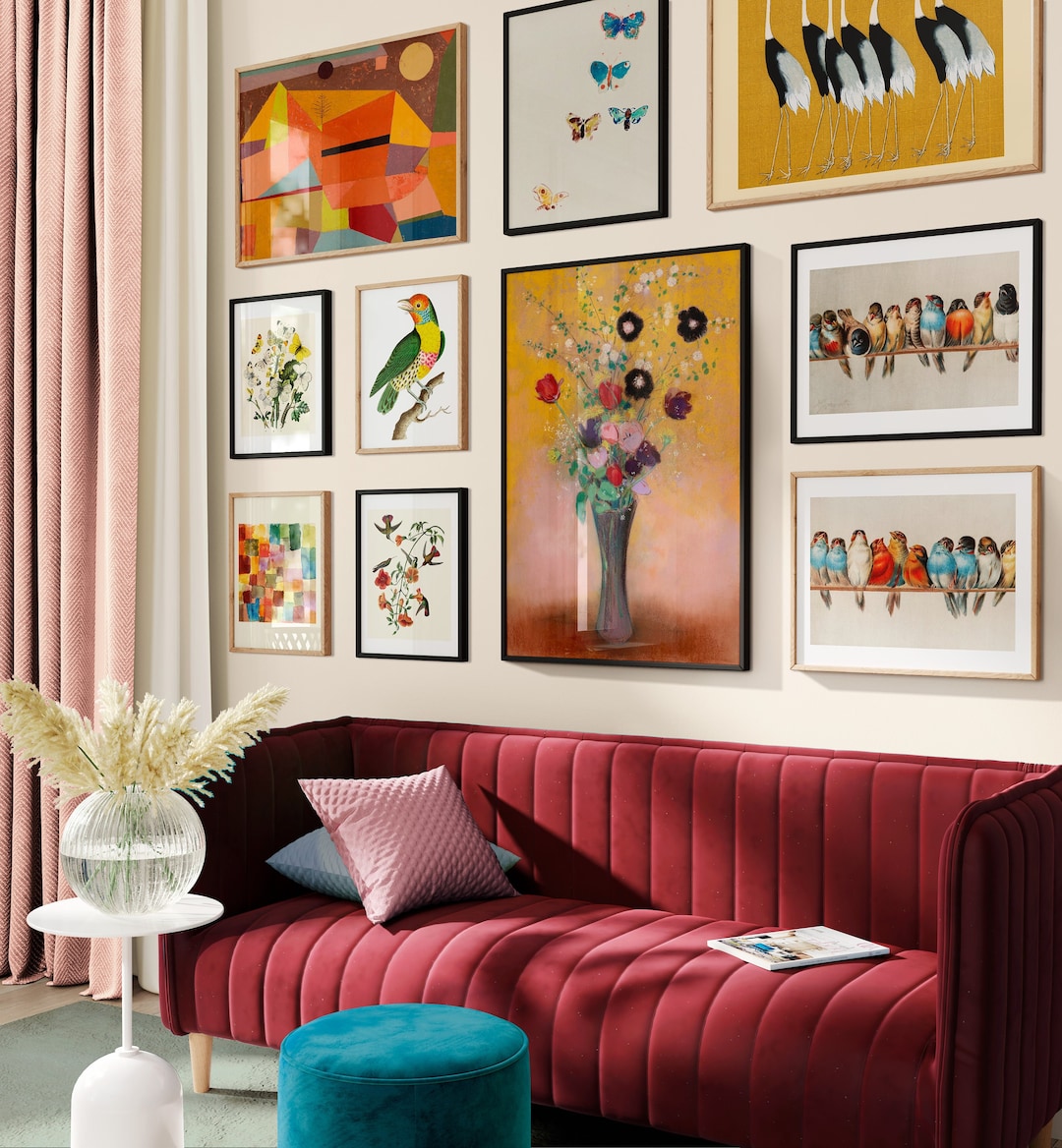 Vintage Eclectic Gallery Wall SET Mustard Wall Art Prints Bright