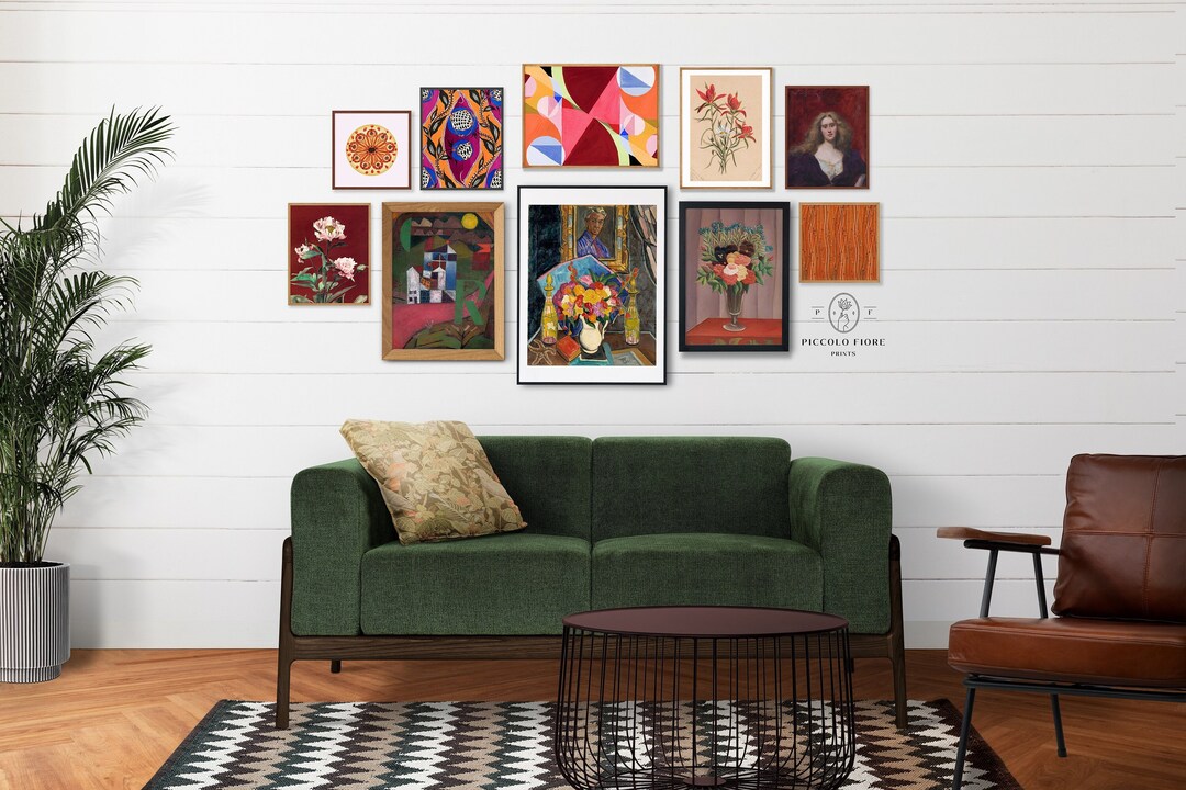 Eclectic Gallery Wall SET Red Wall Art Prints Vintage Printable Wall
