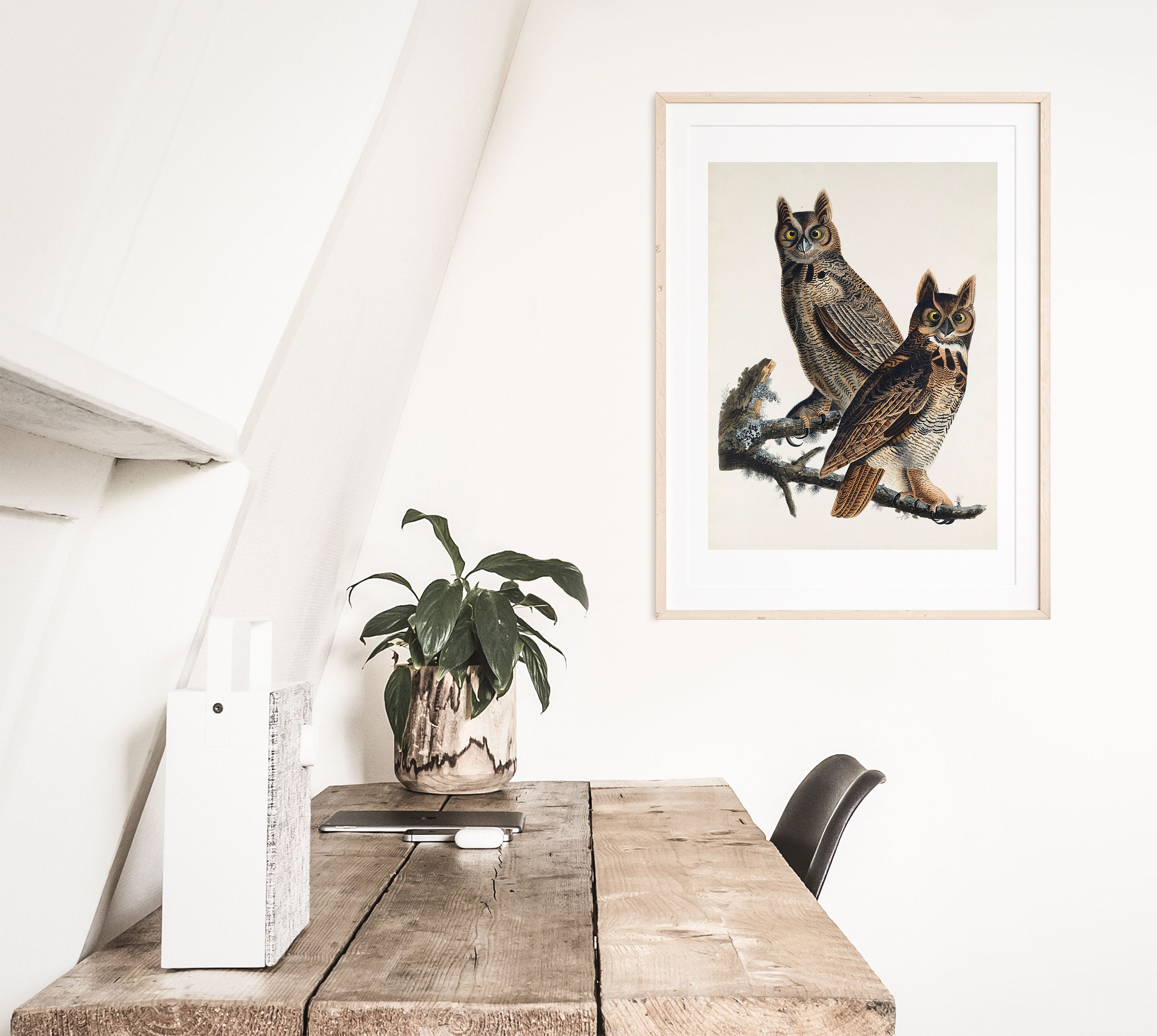 Vintage Great Horned Owl Illustration Art Print | Owl Wall Art ...