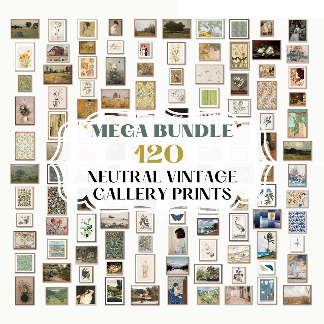 120 Vintage Eclectic Neutral Gallery Wall Set Digital Art Prints ...