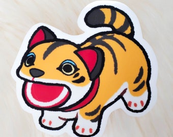 Schattig schreeuwende papieren tijger Animal Crossing New Horizons vinyl 3" sticker