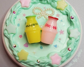 Espejo compacto Decoden con diseño de plátano y leche de fresa, tema de estrellas