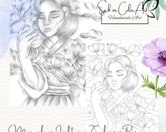 Coloring Page / Page de Coloriage - Magnolias Lightning - Hand drawing art