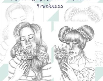 Flower's Freshness + the scent of Flowers - 2 coloring pages - Handmade / No IA
