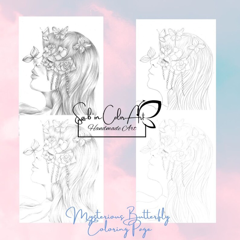 Coloring Page / Page De Coloriage - Butterfly Kiss - Hand Drawing Page ...