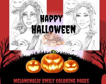 Page coloriage / Coloring Page - Melancholic Emily - Téléchargement / Download - NO AI